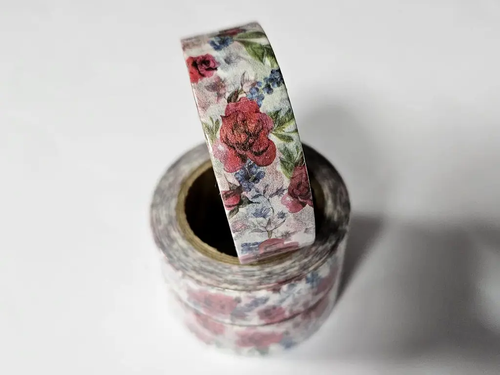 Set 3 role washi tape, bandă adezivă cu flori rosii,15 mmx10 m