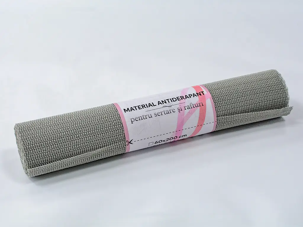 Material protecţie antialunecare gri, pentru sertare şi rafturi, rolă de 60x100 cm