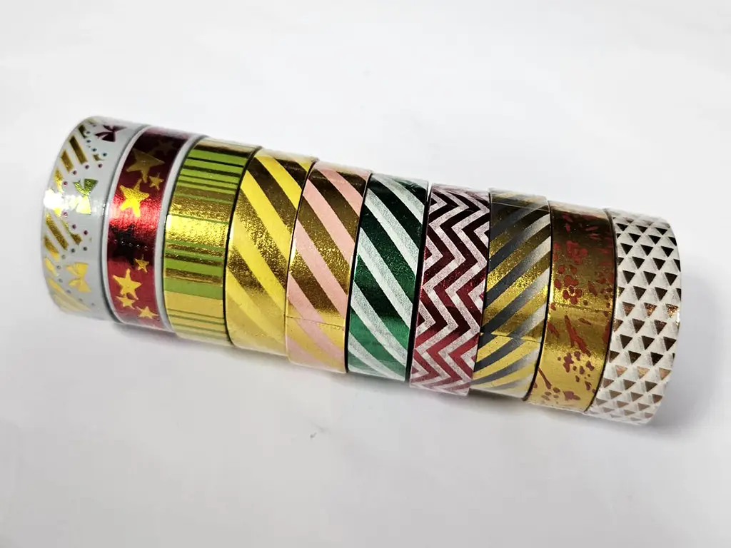Set 10 role washi tape, bandă adezivă decorativa in culori metalice, Folina MIX14