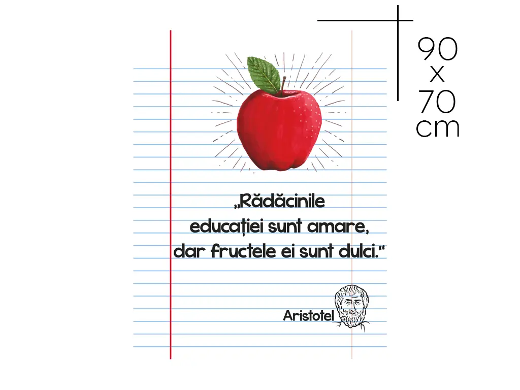 Sticker cu citat Aristotel, decorațiune pentru școli sau grădinițe, 90x70 cm, racletă de aplicare inclusă